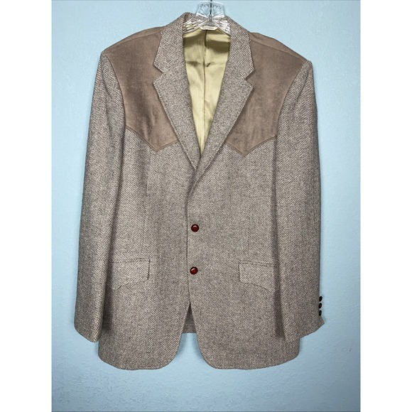 Harris Tweed Mesquite Niver Western Wool Suede Jacket Coat 46L Vintage Texas USA - Picture 1 of 9